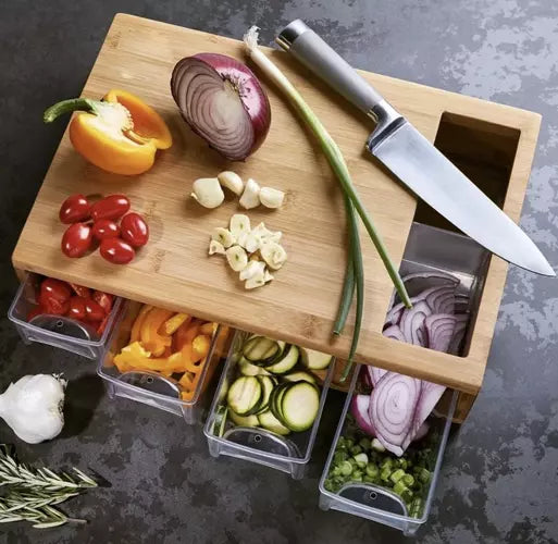 Shopifi™ Cutting Board Bamboo with 4 Trays